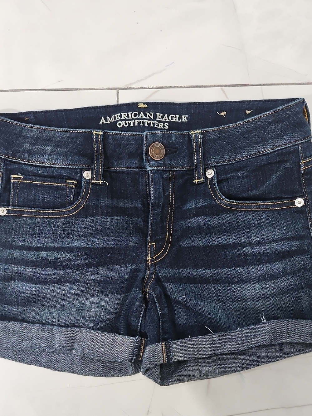 American Eagle Outfitters Dark Indigo Rolled Hem Denim Shorts